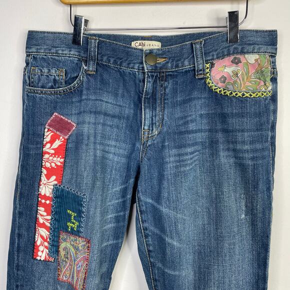 Cabi Patchwork Embroidered Slouchy Boyfriend Ankle Jeans Relaxed Boho womens 4 - Picture 3 of 15